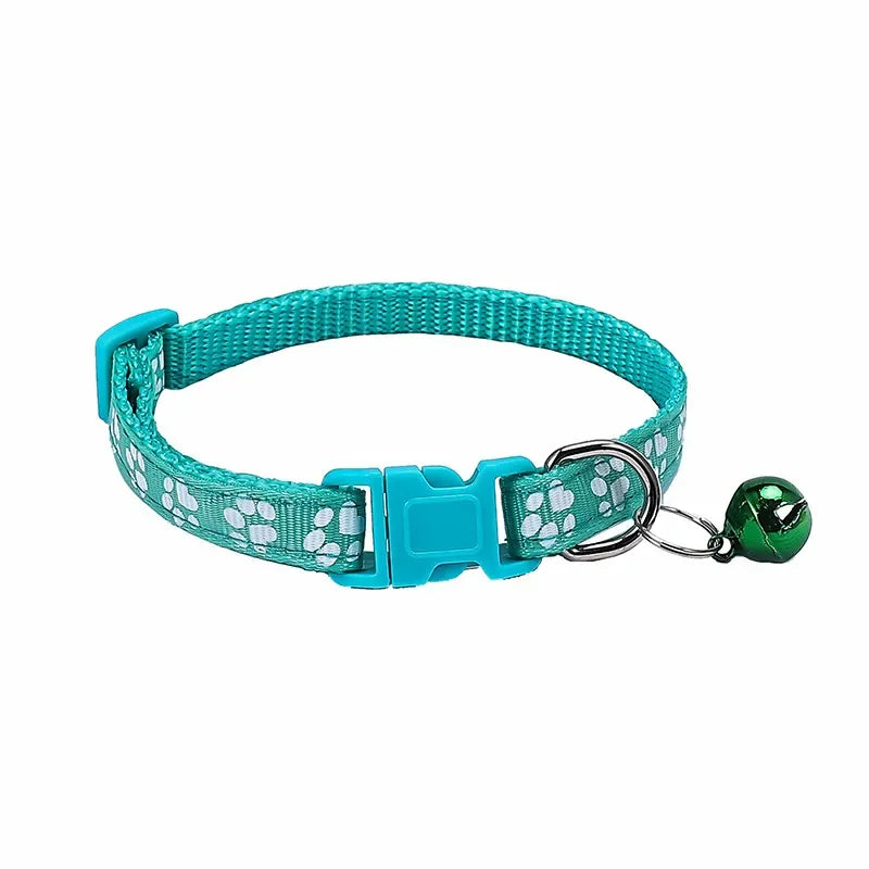 Adjustable Pet Collar with Bell – Colourful Paw Print for Cats & Dogs