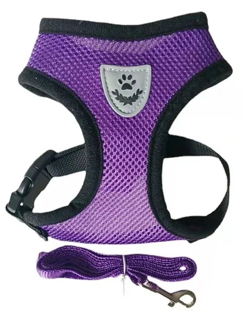 Adjustable Mesh Pet Harness & Lead – Breathable & Reflective for Cats & Small Dogs
