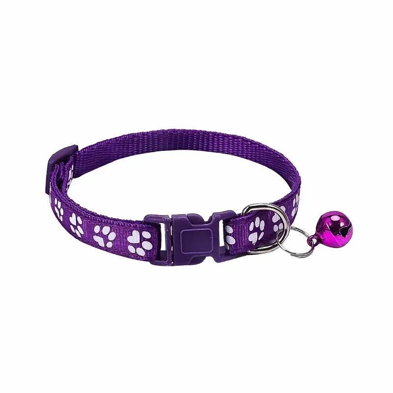 Adjustable Pet Collar with Bell – Colourful Paw Print for Cats & Dogs