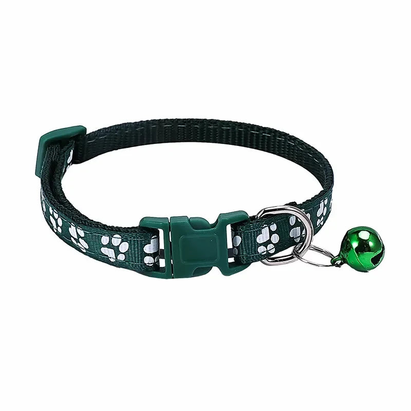 Adjustable Pet Collar with Bell – Colourful Paw Print for Cats & Dogs