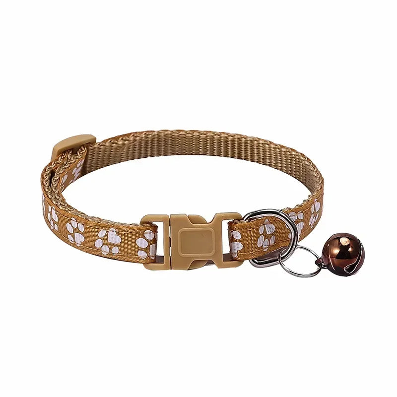Adjustable Pet Collar with Bell – Colourful Paw Print for Cats & Dogs