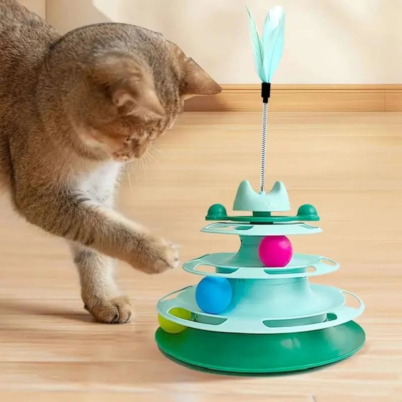 Cat Toy Tower with Balls & Feather