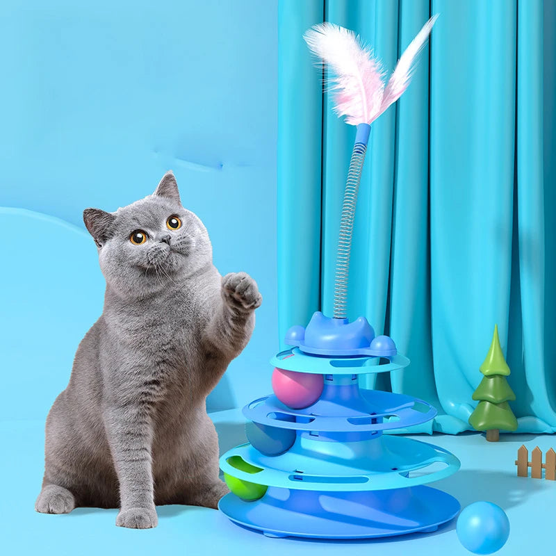 Cat Toy Tower with Balls & Feather