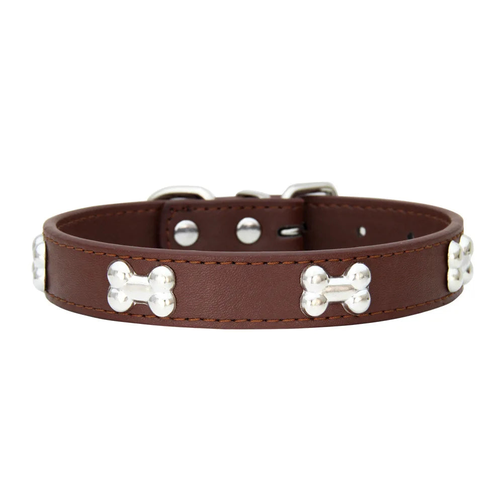 Durable Bone Design Leather Dog Collar 🐶🐾