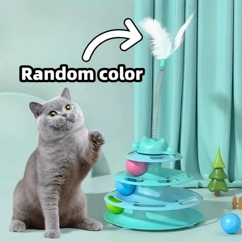 Cat Toy Tower with Balls & Feather