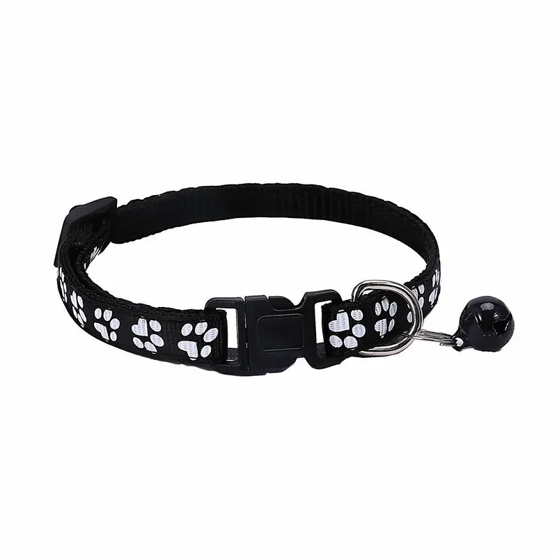 Adjustable Pet Collar with Bell – Colourful Paw Print for Cats & Dogs