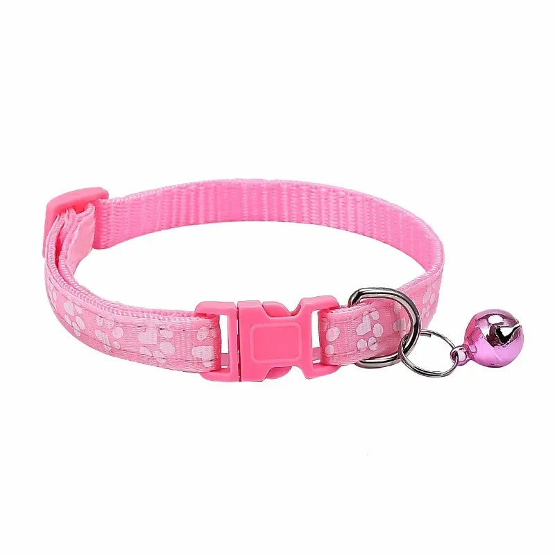 Adjustable Pet Collar with Bell – Colourful Paw Print for Cats & Dogs